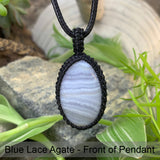 Collar Colgante Macramé De Ágata De Encaje Azul