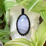 Collar Colgante Macramé De Ágata De Encaje Azul