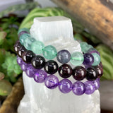 Klarhet og rolig 3-PC Crystal Mala armbåndsett