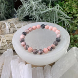 Pulsera Mala De Jaspe Cebra Rojo Con Bolsita De Terciopelo