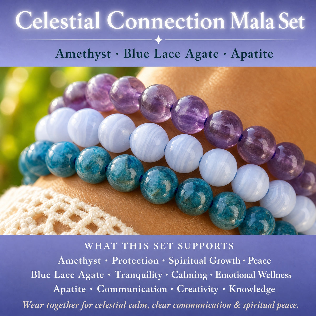 Celestial Connection 3-PC Crystal Mala Bracelet Set