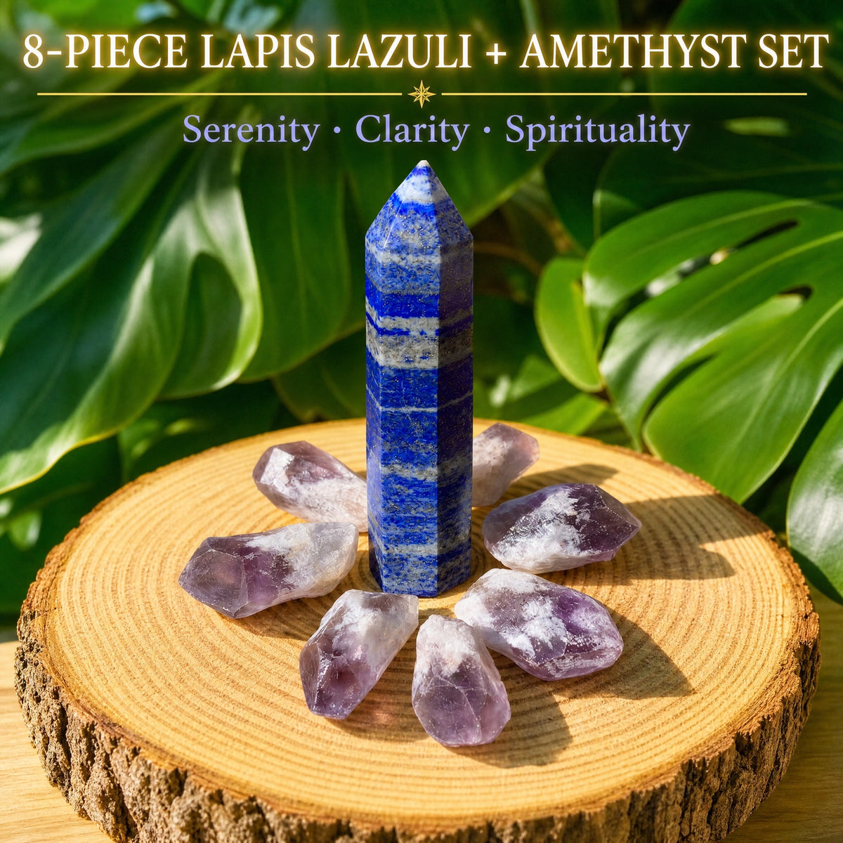 8-delt Lapis Lazuli + Ametyst sæt