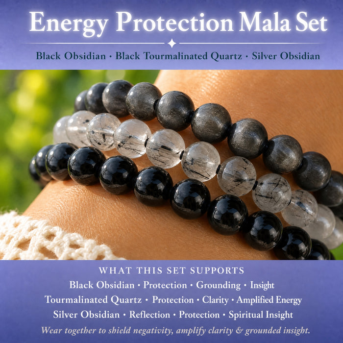 Energy Protection 3-PC Crystal Mala Bracelet Set