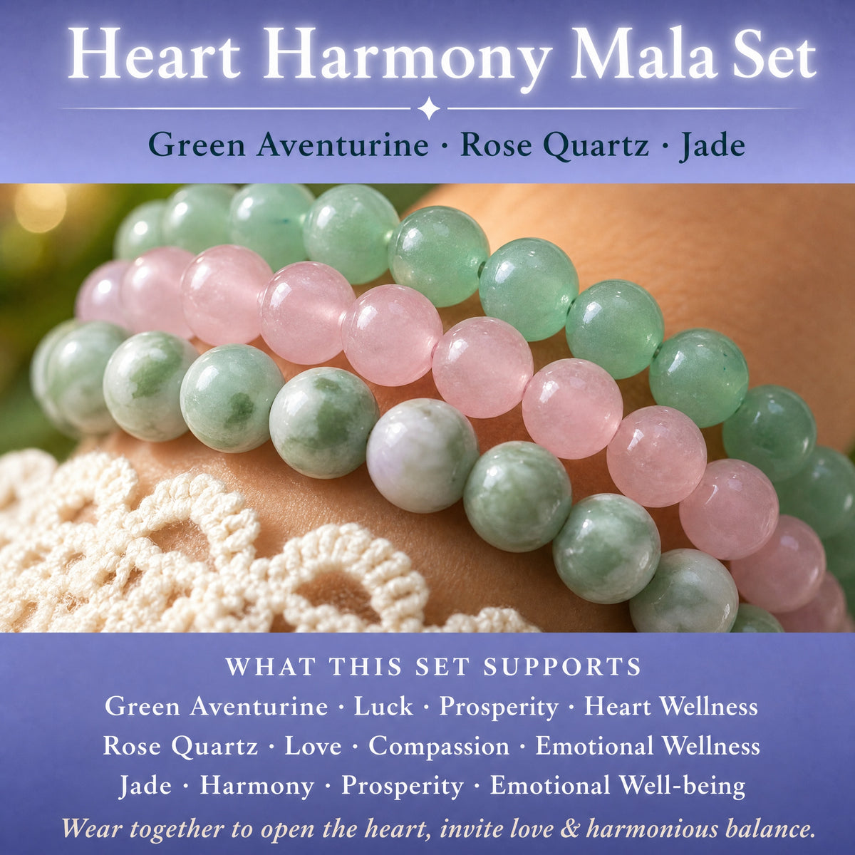 Heart Harmony 3-PC Crystal Mala Bracelet Set