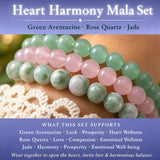 Set di braccialetti Mala di cristallo da 3 pezzi Heart Harmony