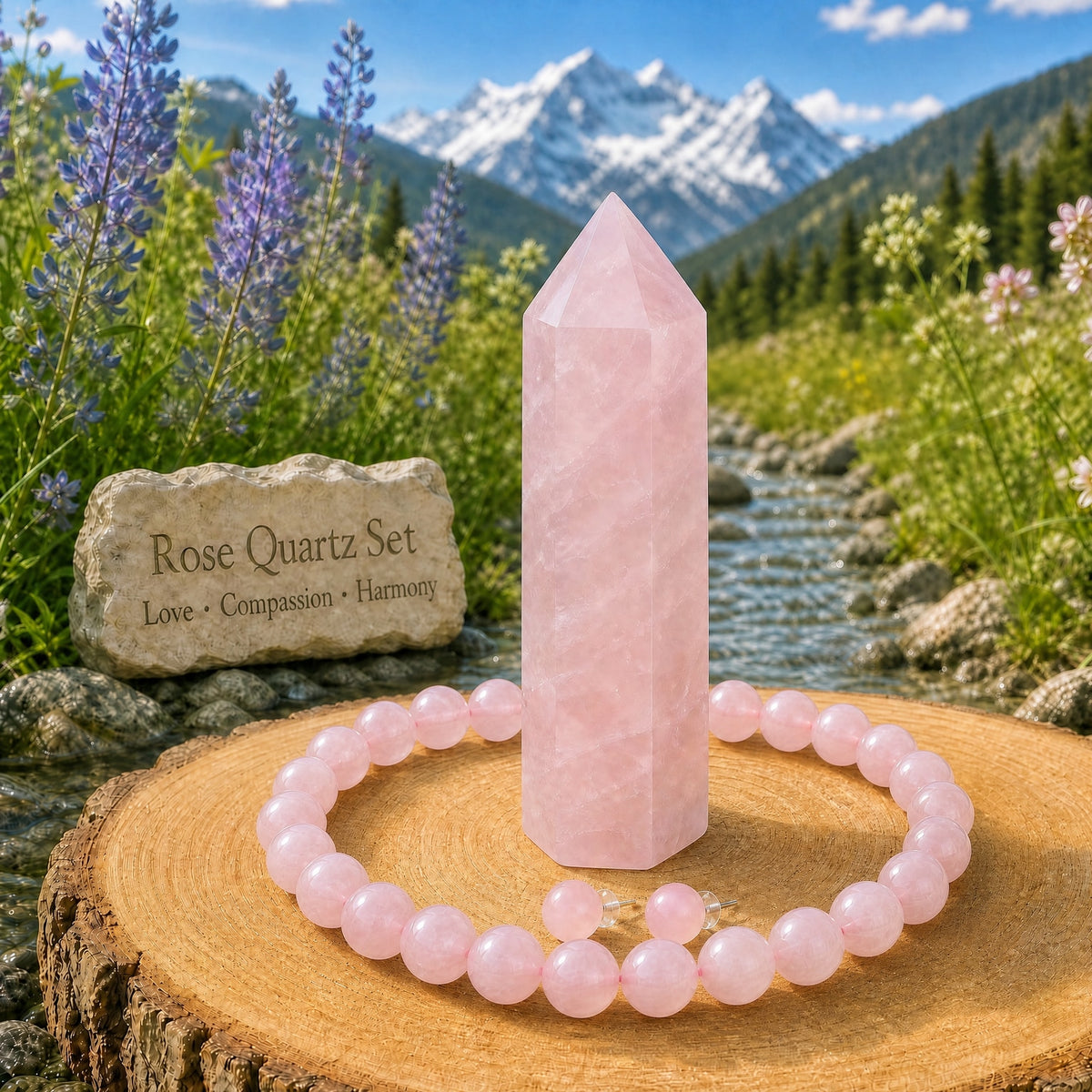 3 Piece Rose Quartz Set