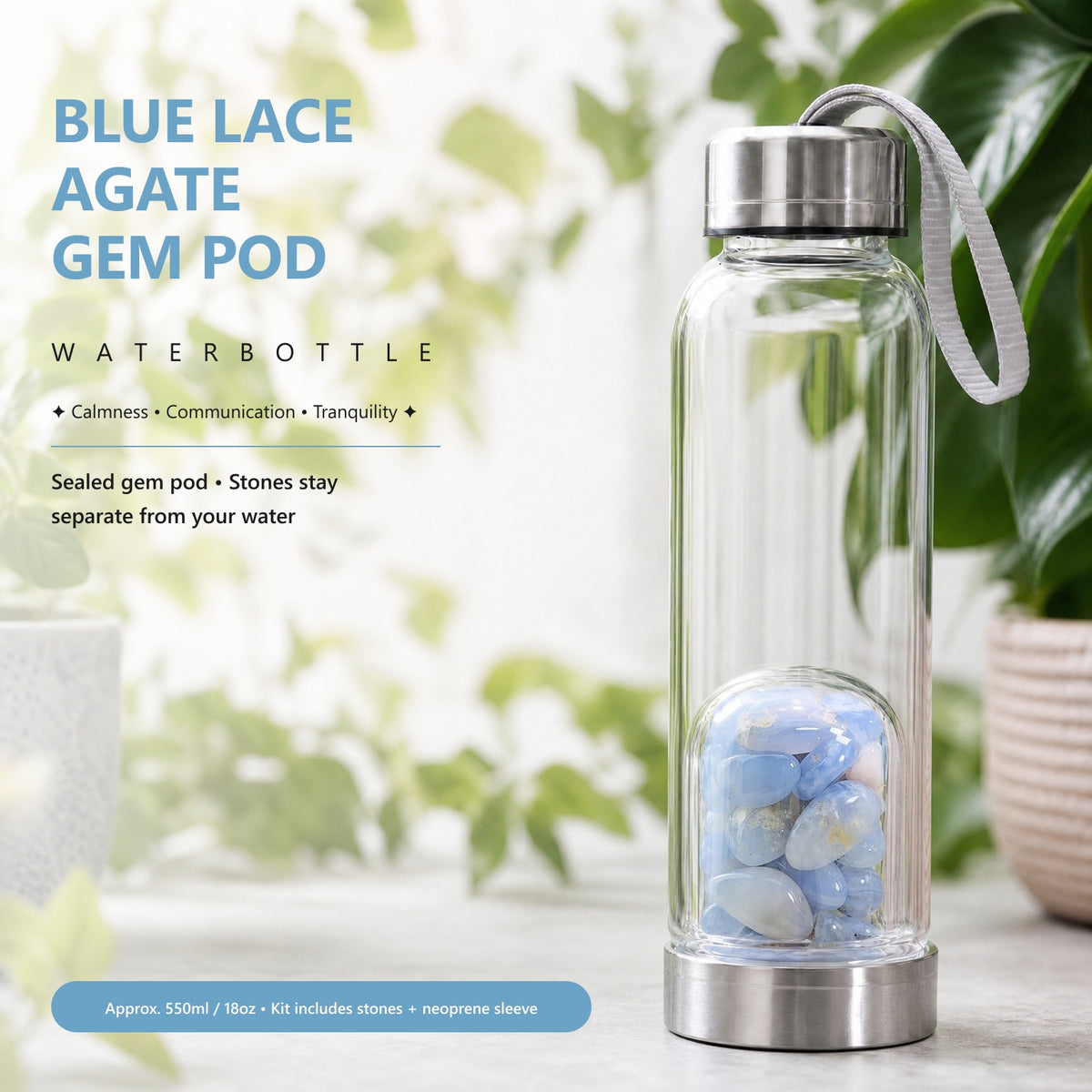 Botella de agua Blue Lace Agate Gem Pod 💧
