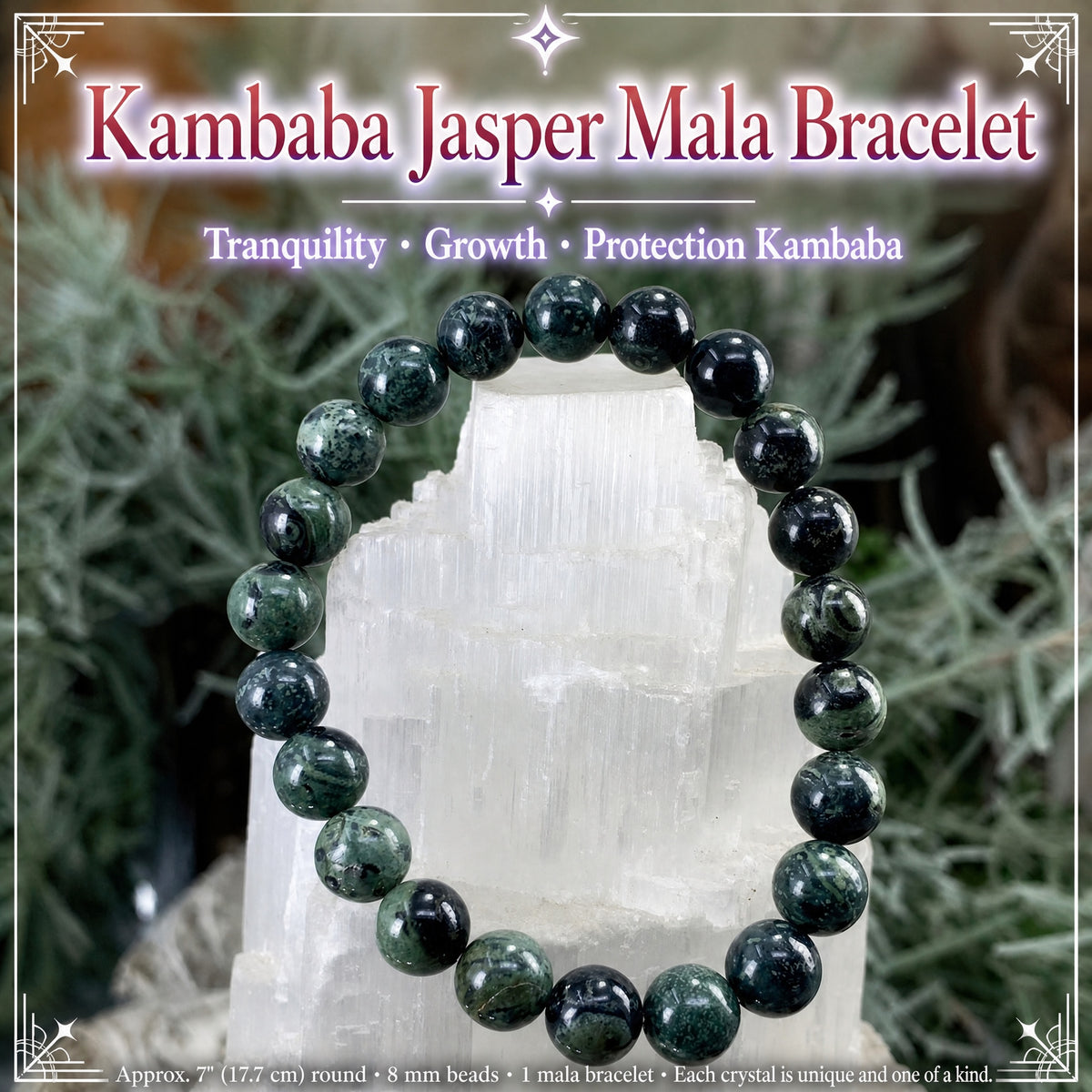 Pulsera Mala Kambaba Jaspe Con Bolsa De Terciopelo