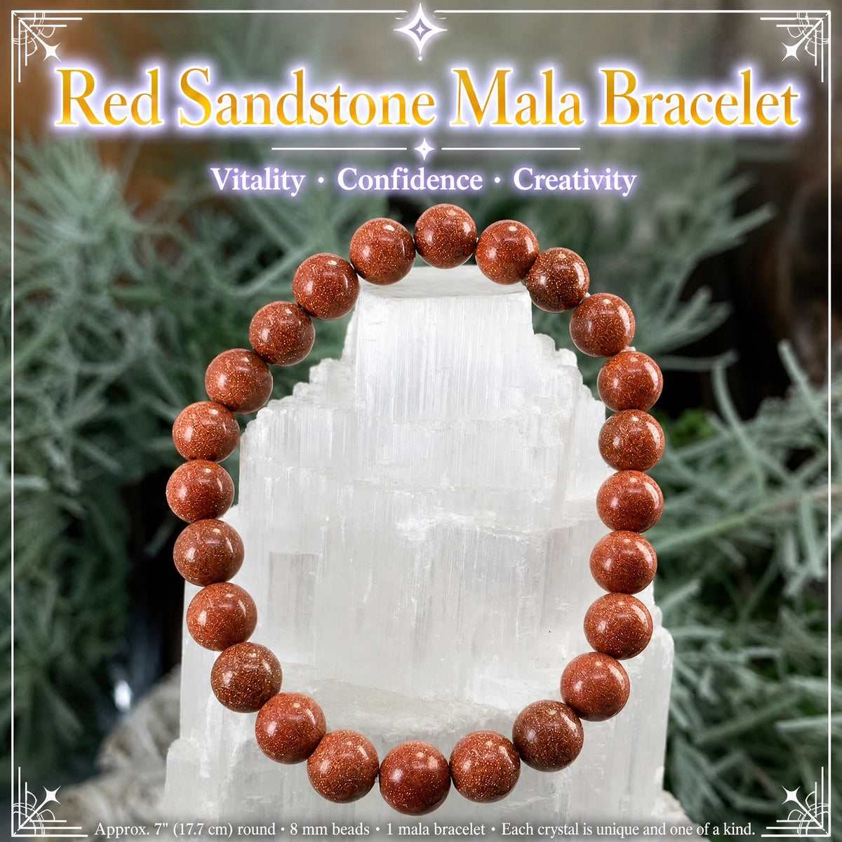 Mala-Armband aus rotem Sandstein mit Samtbeutel