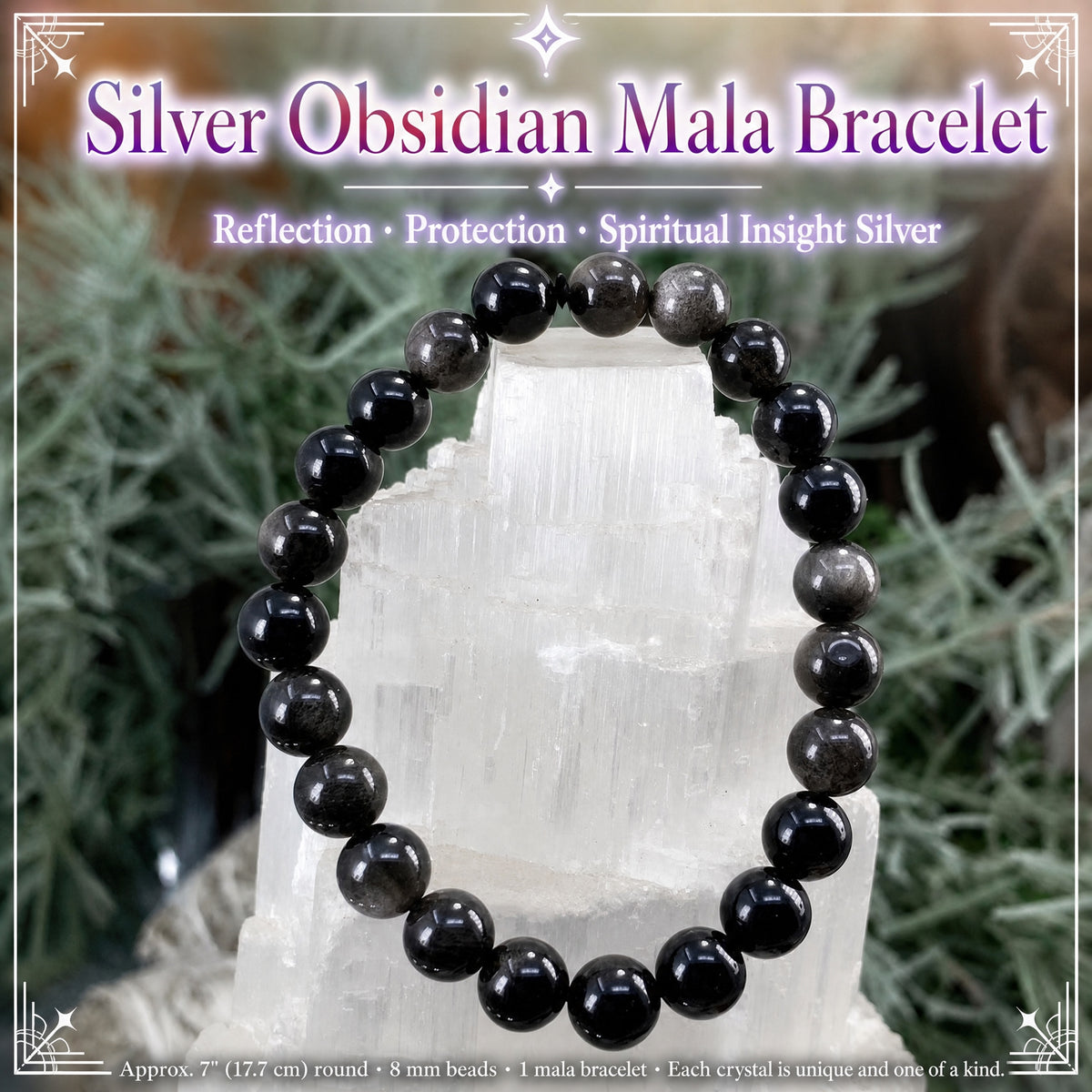 Kadife Keseli Mala Gümüş Obsidyen Bileklik