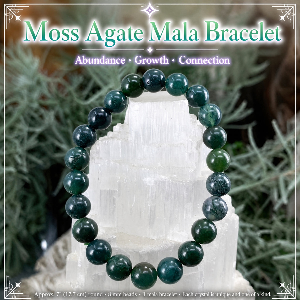 Mala Moss Agate-armbånd med fløyelsveske