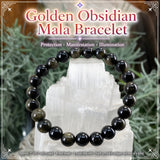 Pulsera Mala De Obsidiana Dorada Con Estuche