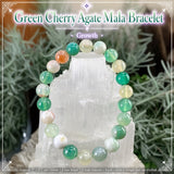 Pulsera Mala De Ágata Cereza Verde Con Bolsita De Terciopelo