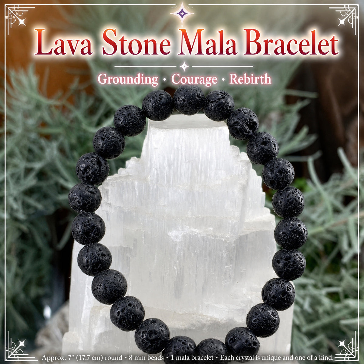Mala Lava Stone Bracelet With Velvet Pouch