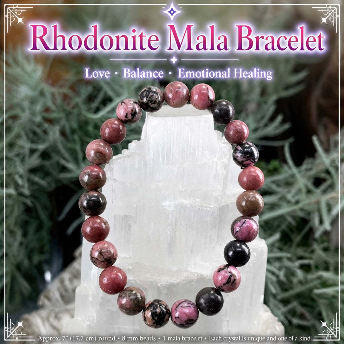 Mala Rhodoniet armband met fluwelen zakje