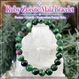 Pulsera Mala Rubí Zoisita Con Bolsita De Terciopelo