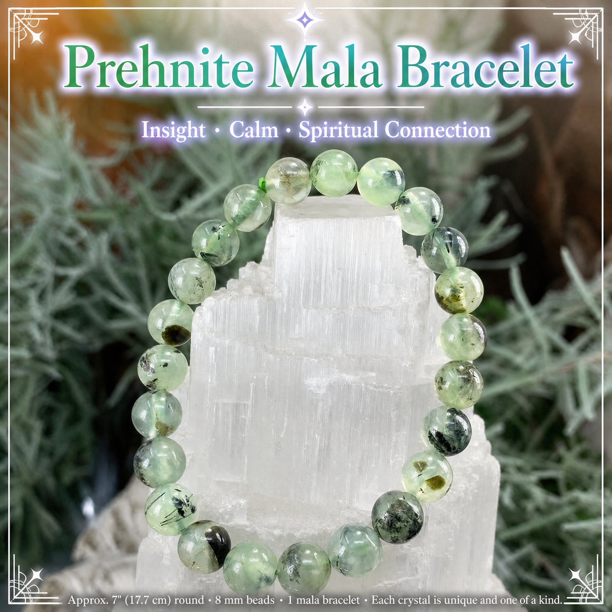 Mala Prehnite Bracelet With Velvet Pouch