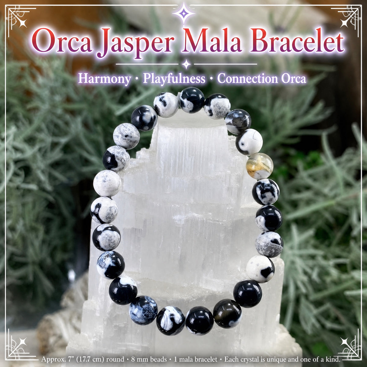 Pulsera Mala Orca Jaspe Con Bolsa De Terciopelo
