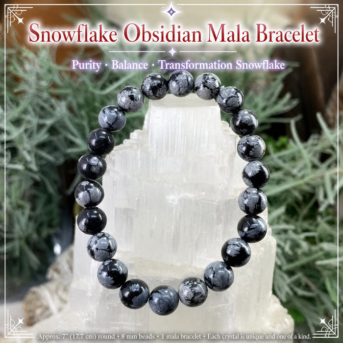 Mala Snowflake Obsidian Bracelet With Velvet Pouch