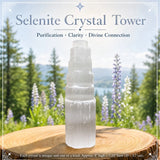 Luce d'atmosfera con torre in cristallo di selenite