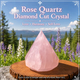 Cristal de cuarzo rosa con talla de diamante