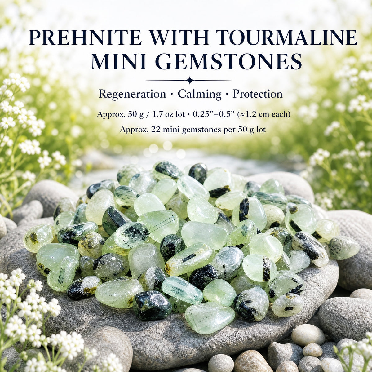 Prehnit mit Turmalin-Mini-Edelsteinen (50 Gramm / 1,7 Unzen Lot)