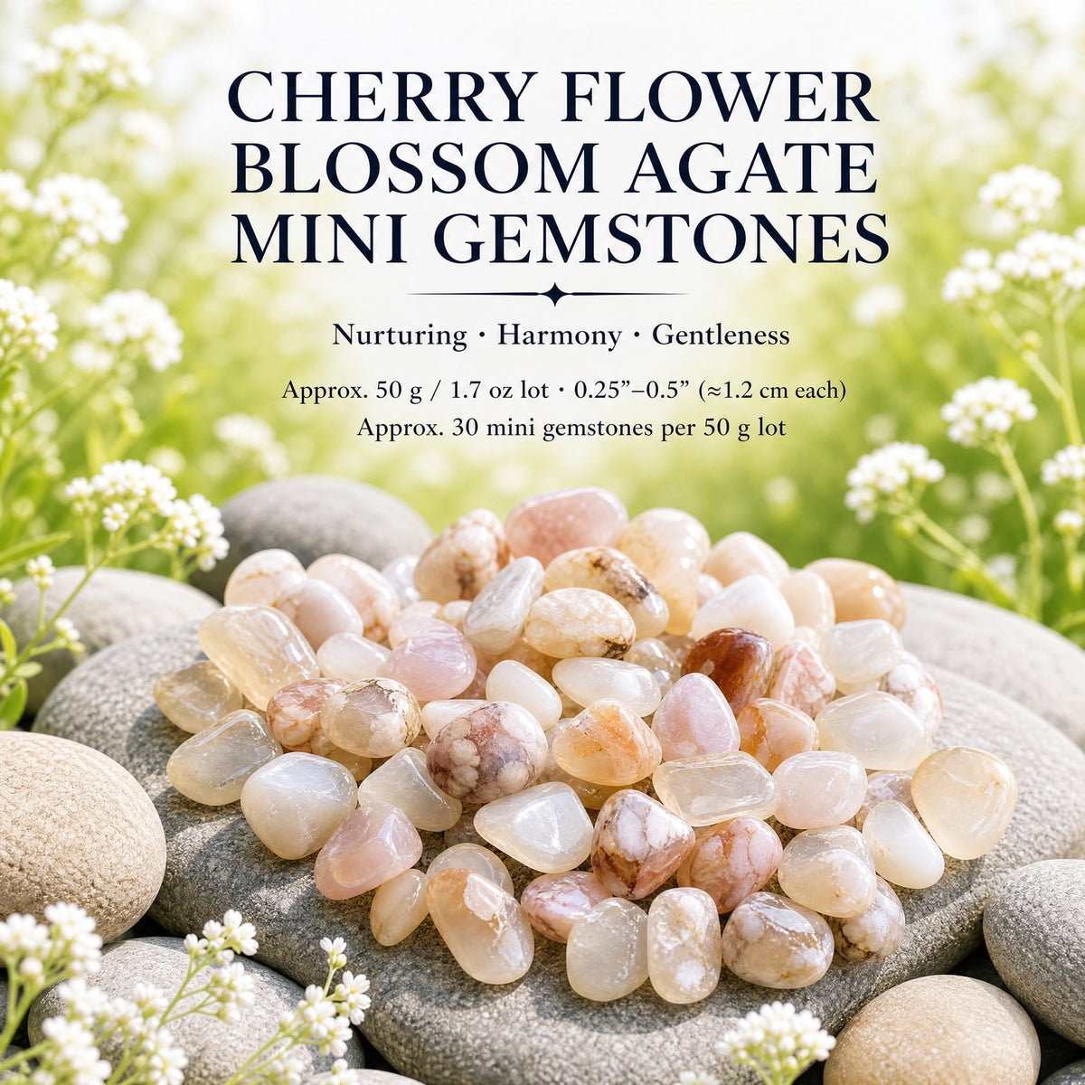 Mini pedras preciosas de ágata flor de cerejeira (50 gramas / 1,7 oz. Lote)