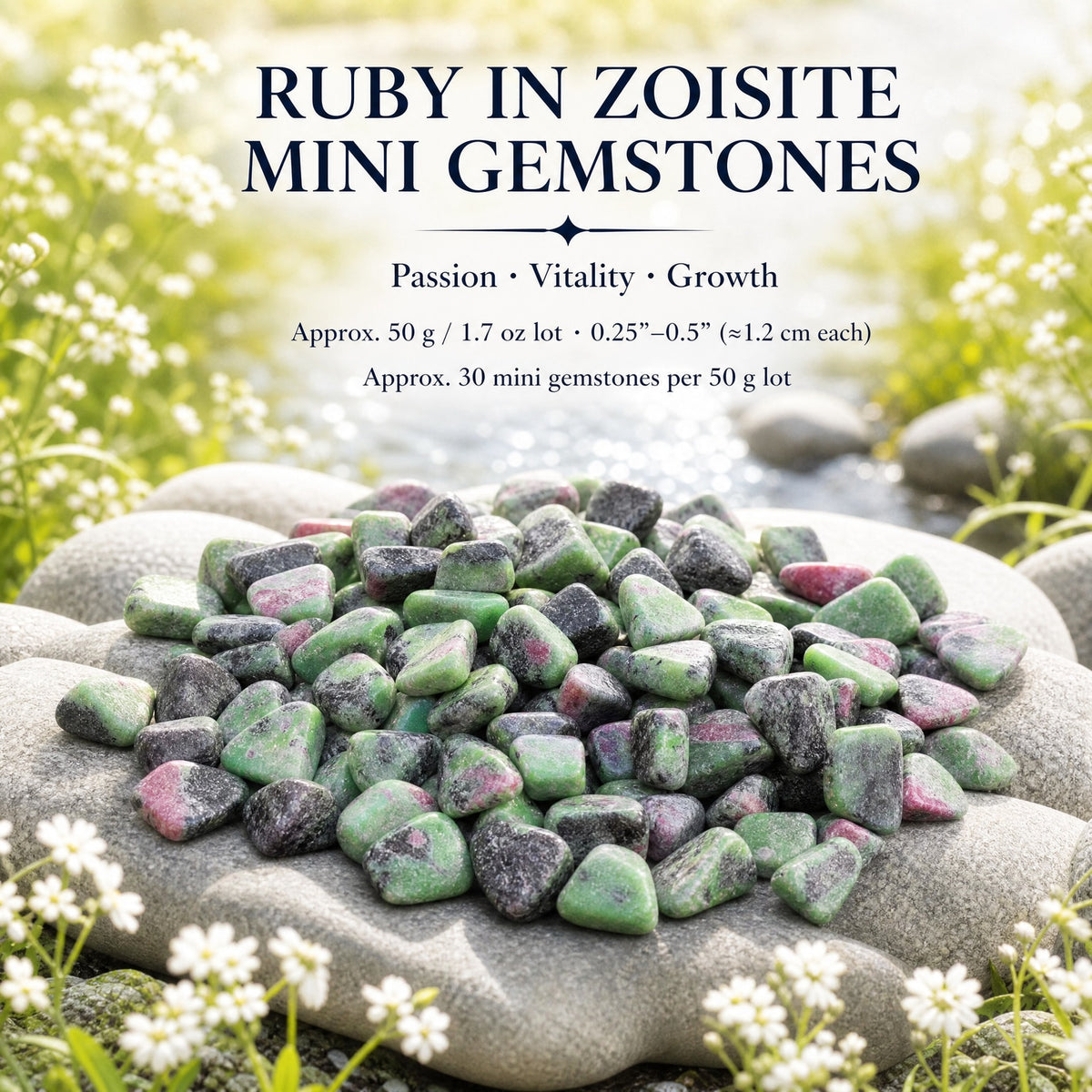 Rubin in Zoisit Mini-Edelsteinen (50 Gramm / 1,7 Unzen Lot)