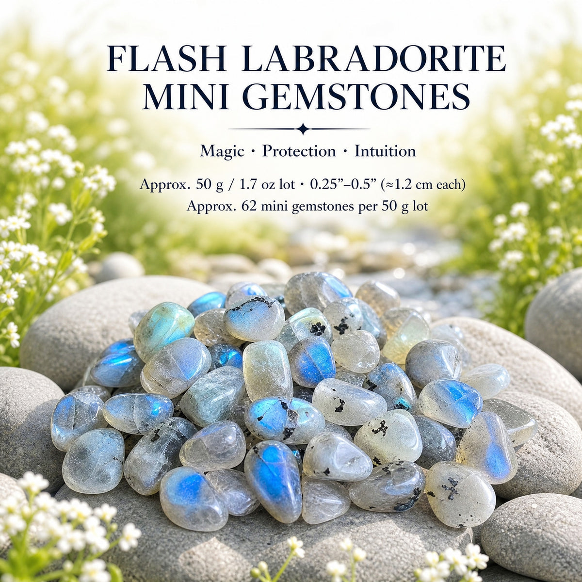 Mini piedras preciosas de labradorita flash (50 gramos / 1,7 oz. Lote)