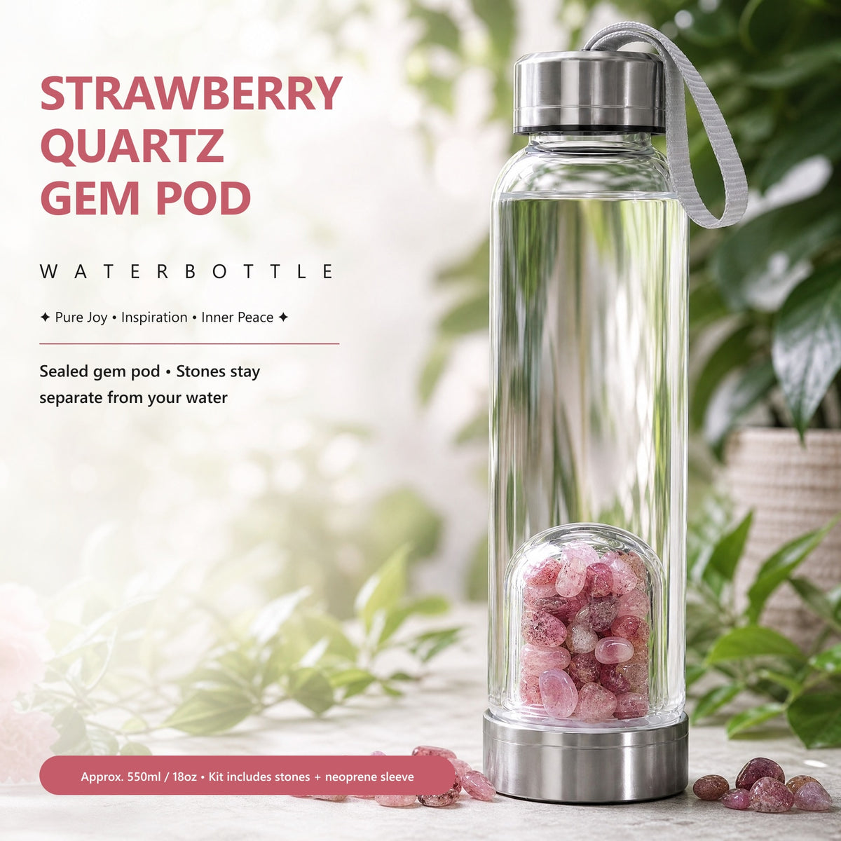 Strawberry Quartz Gem Pod Water Bottle 💧
