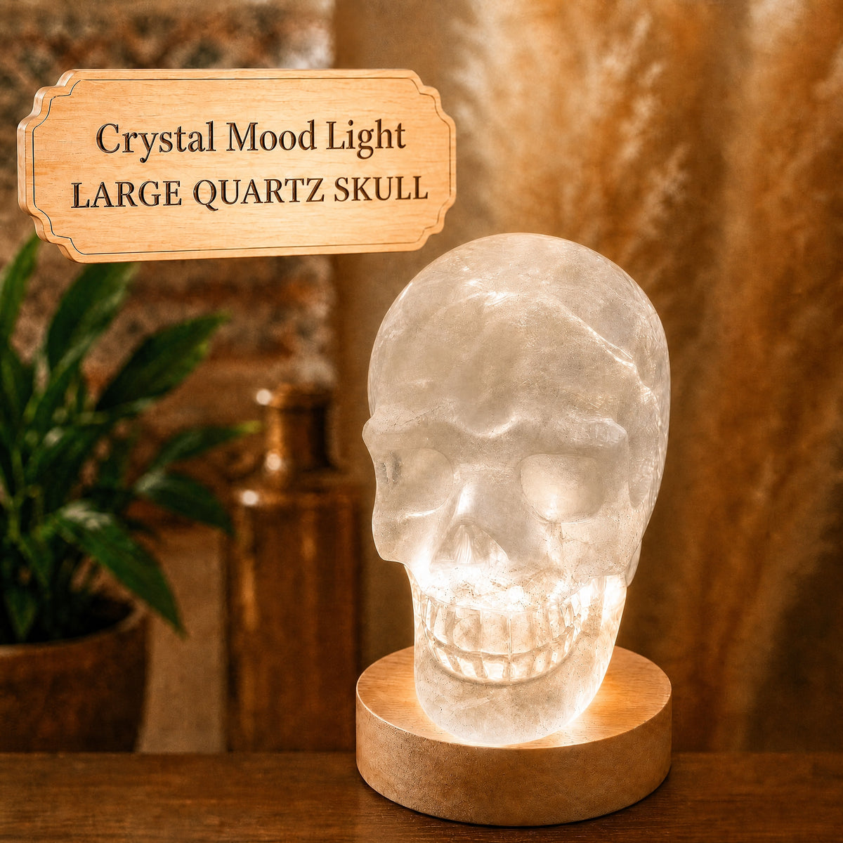 Luz ambiental de cristal (calavera de cuarzo grande)