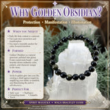 Pulsera Mala De Obsidiana Dorada Con Estuche
