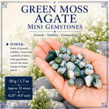 Minipedras de ágata de musgo verde (50 gramas / 1,7 onças. Lote)