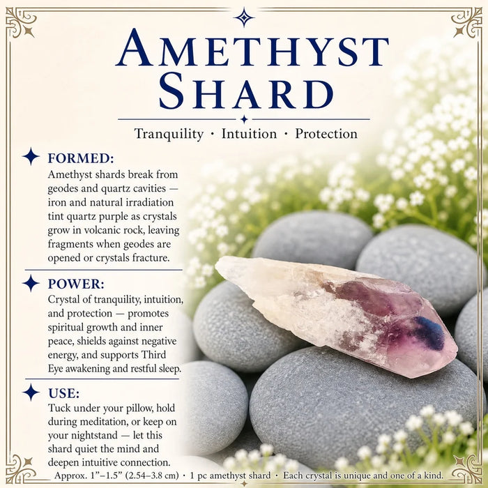 Pale amethyst shard with a violet tip resting on grey stones