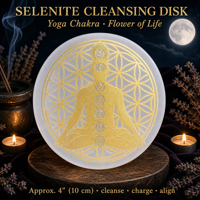 Disque Nettoyant Sélénite Chakra Fleur de Vie