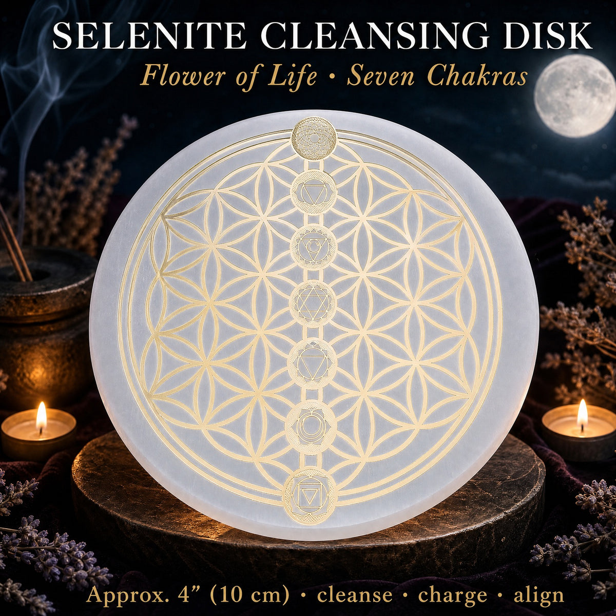 Seleniet Flower Of Life Chakra Alignment Cleansing Disk