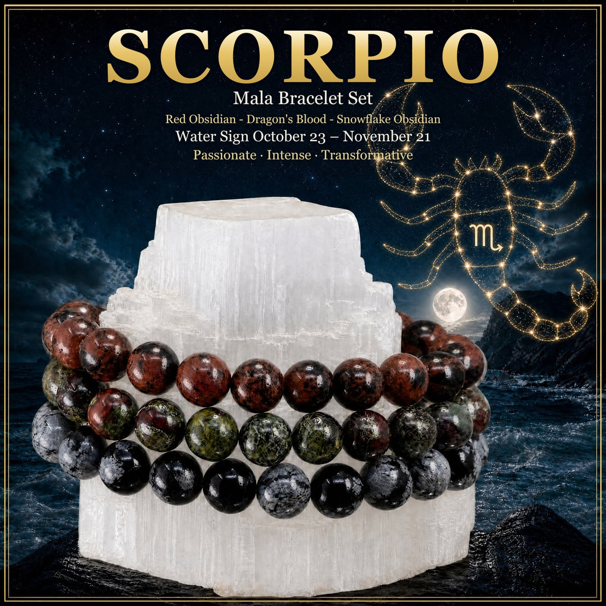 ♏ Skorpion – 23. Oktober – 21. November – Sternzeichen-Astrologie-Kristallarmbänder-Set
