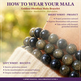 Pulsera Mala De Obsidiana Dorada Con Estuche