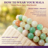 Pulsera Mala De Ágata Cereza Verde Con Bolsita De Terciopelo