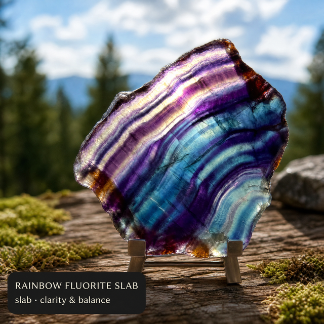 Rainbow Fluorite slab — clarity and balance