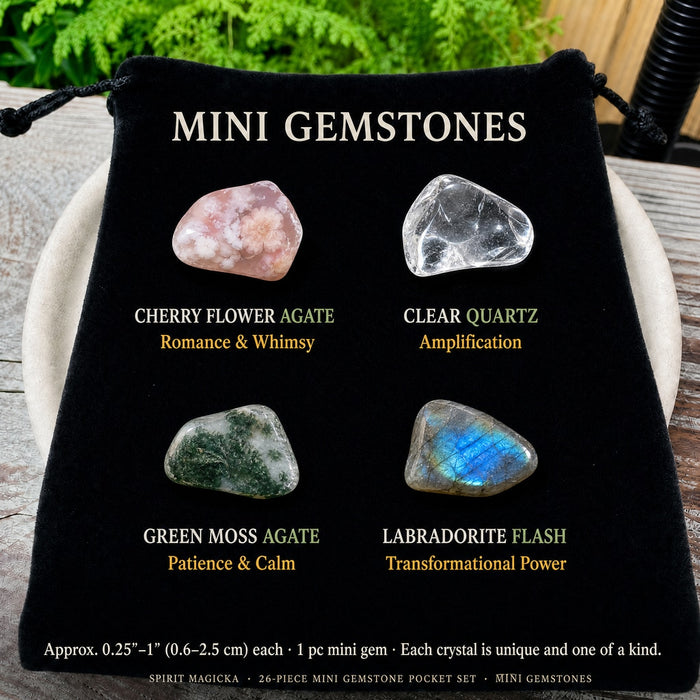 Cherry Flower Agate, Clear Quartz, Green Moss Agate and Labradorite mini gemstones