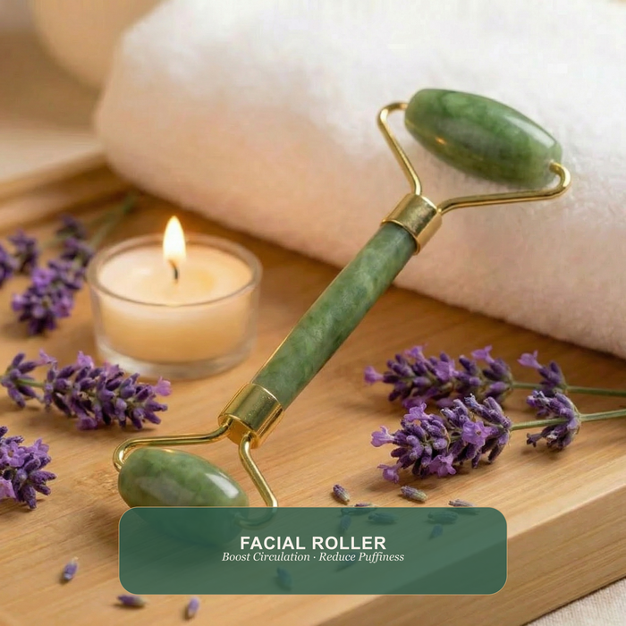 Nephrite jade facial roller with a large and a small roller