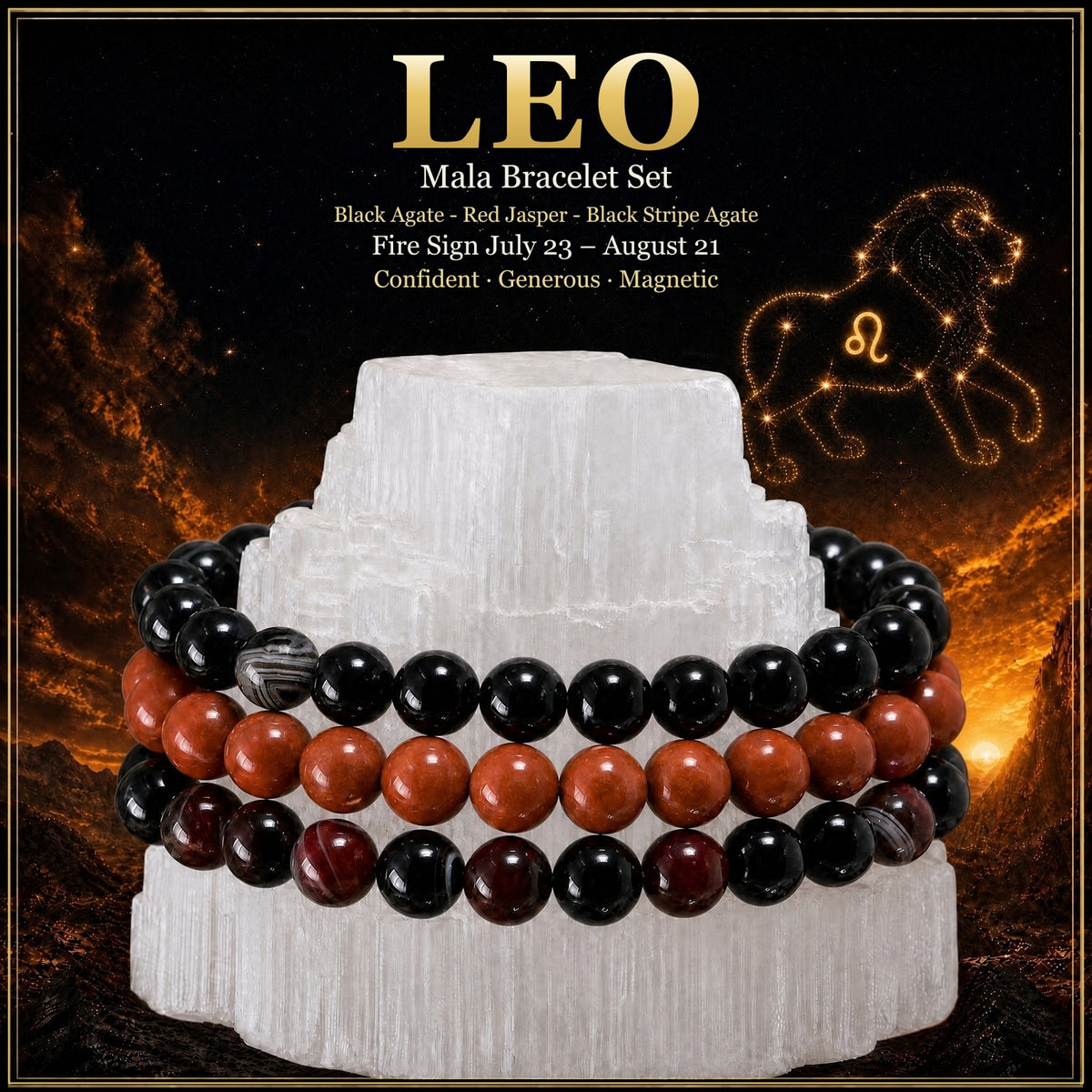 ♌ Leeuw - 23 juli - 21 augustus - Zodiac Astrologie Kristallen Armbanden Set