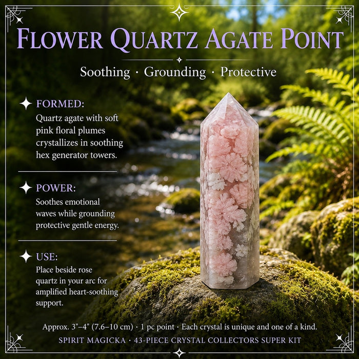 Flower Quartz Agate point with soft pink plumes