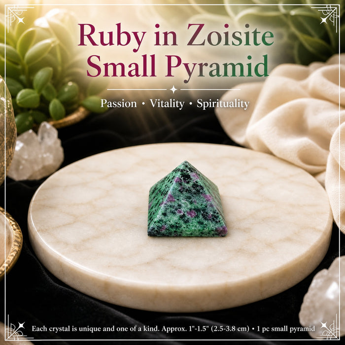Small green and pink ruby in zoisite pyramid