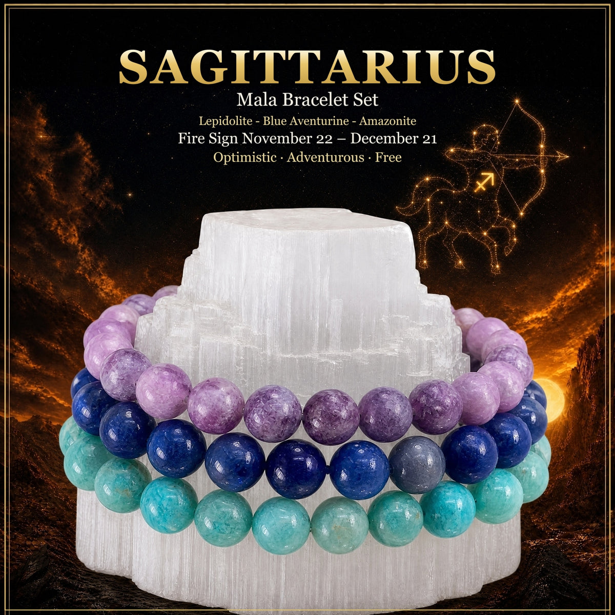 ♐ Sagittaire – 22 novembre – 21 décembre – Ensemble de bracelets en cristal d'astrologie du zodiaque