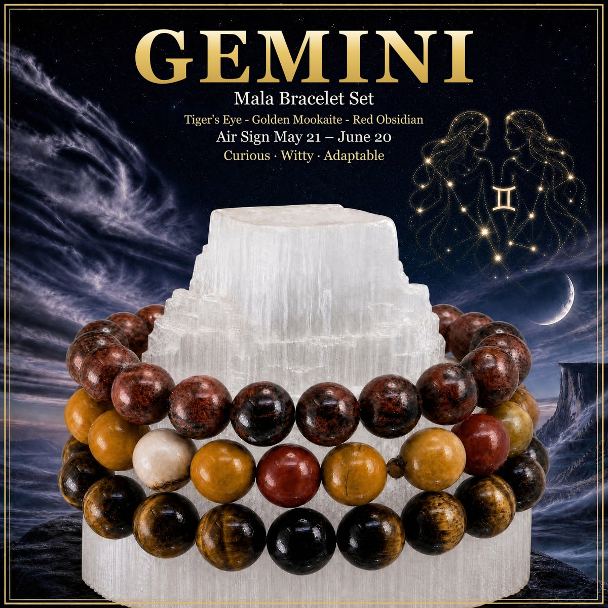 ♊ Gemini - May 21st - June 20th - Zodiac  Astrology Crystal Bracelets Set