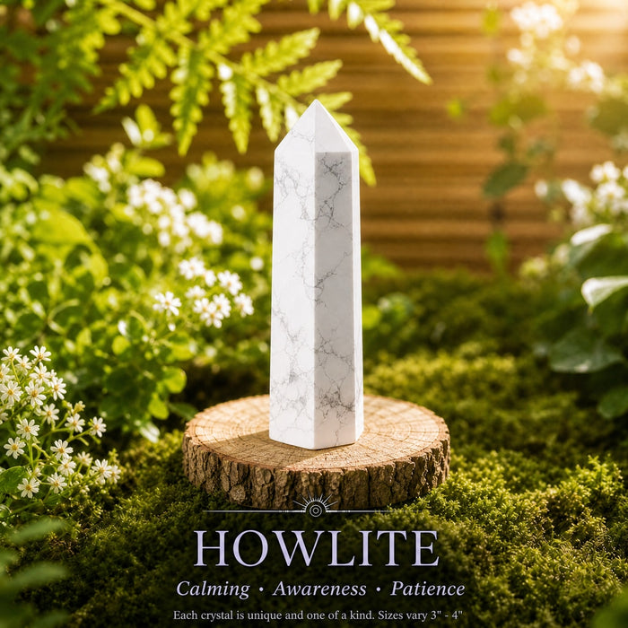 White howlite generator point with grey veins