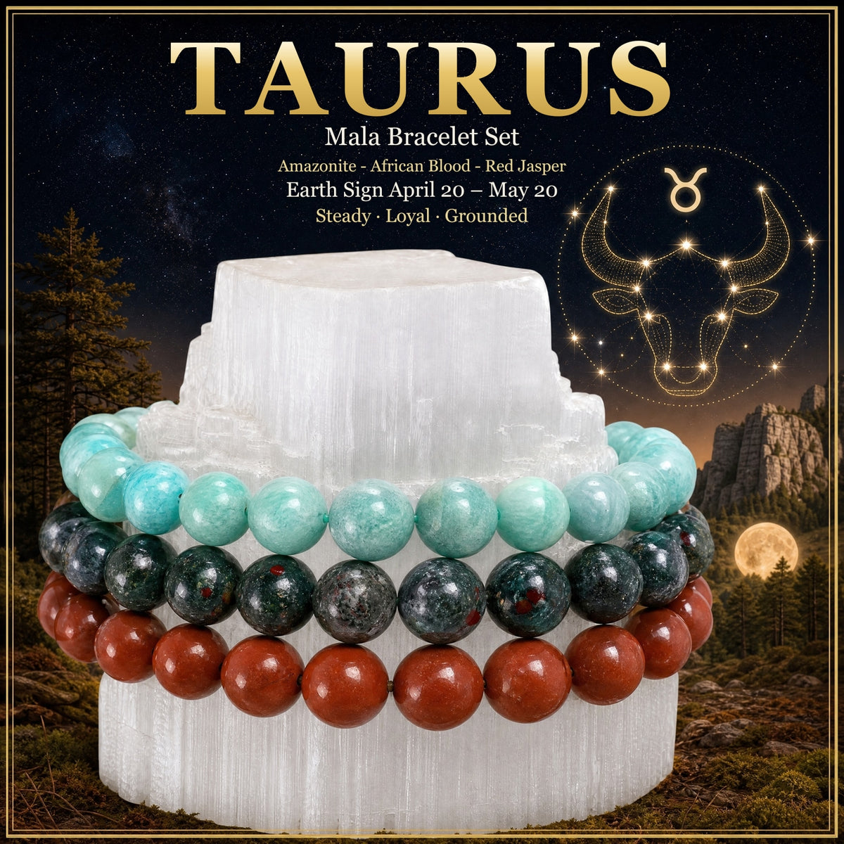 ♉ Taureau - 20 avril - 20 mai - Ensemble de bracelets en cristal d'astrologie du zodiaque