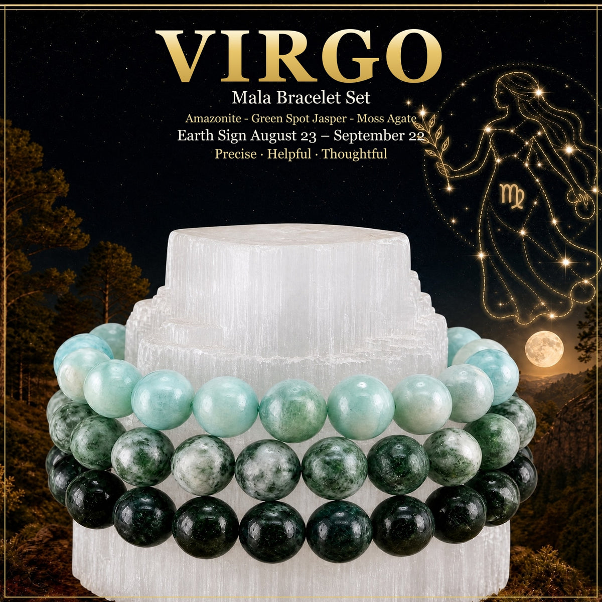 ♍ Vierge - 23 août - 22 septembre - Ensemble de bracelets en cristal d'astrologie du zodiaque